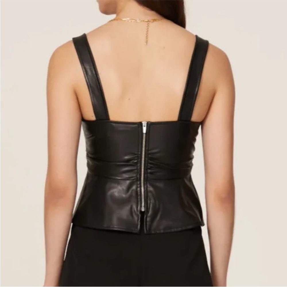 A.L.C Faux Leather Lauryn Vegan Ruched Top Zipper Back Size 0 in Solid Black - Picture 2 of 6